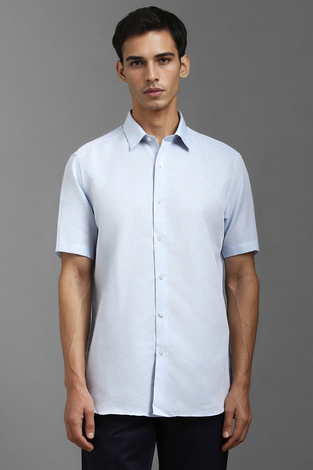 Men Blue Slim Fit Textured Half Sleeves Formal Shirt-Blue