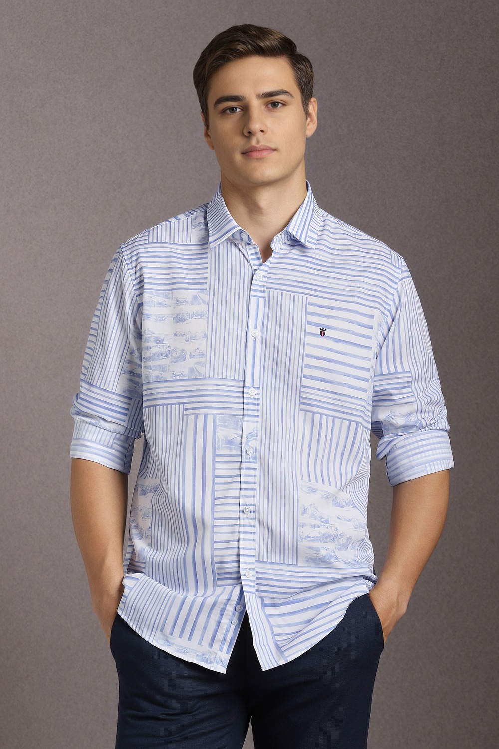 Men White Print Full Sleeves Casual Shirt-White