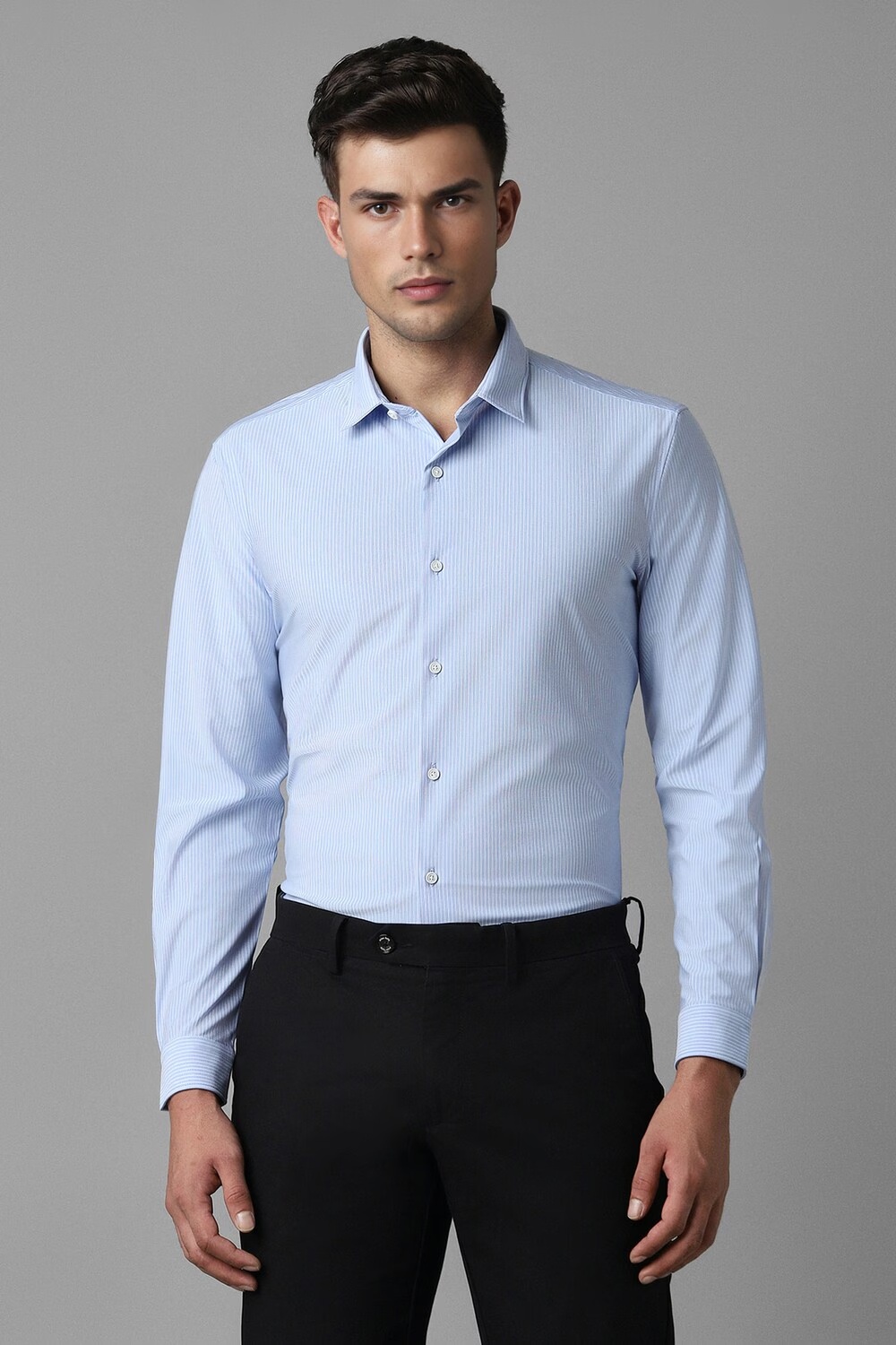 Men Blue Super Slim Fit Stripe Full Sleeves Casual Shirt-Blue