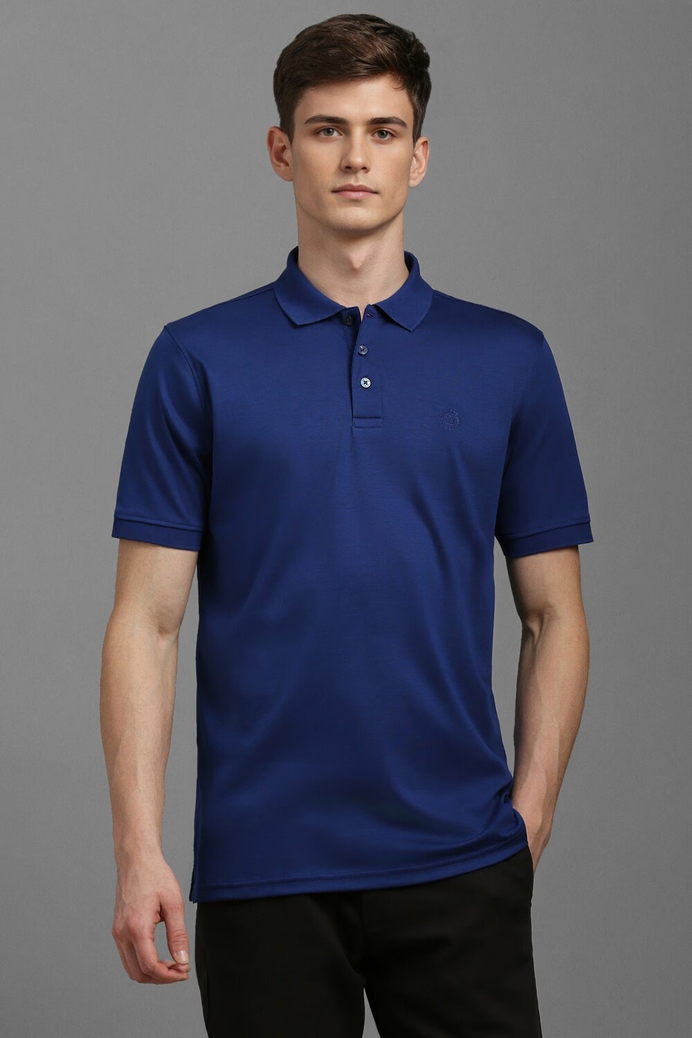 Men Blue Solid Polo Neck T-shirt-Blue