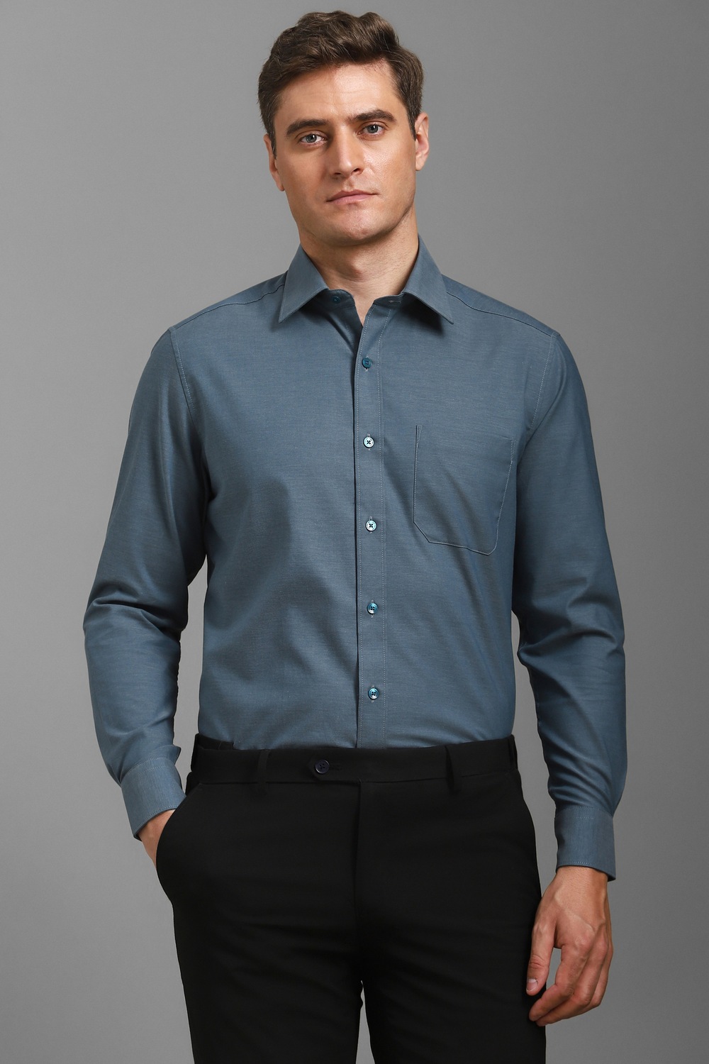 Men Blue Classic Fit Textured Full Sleeves Formal Shirt-Blue