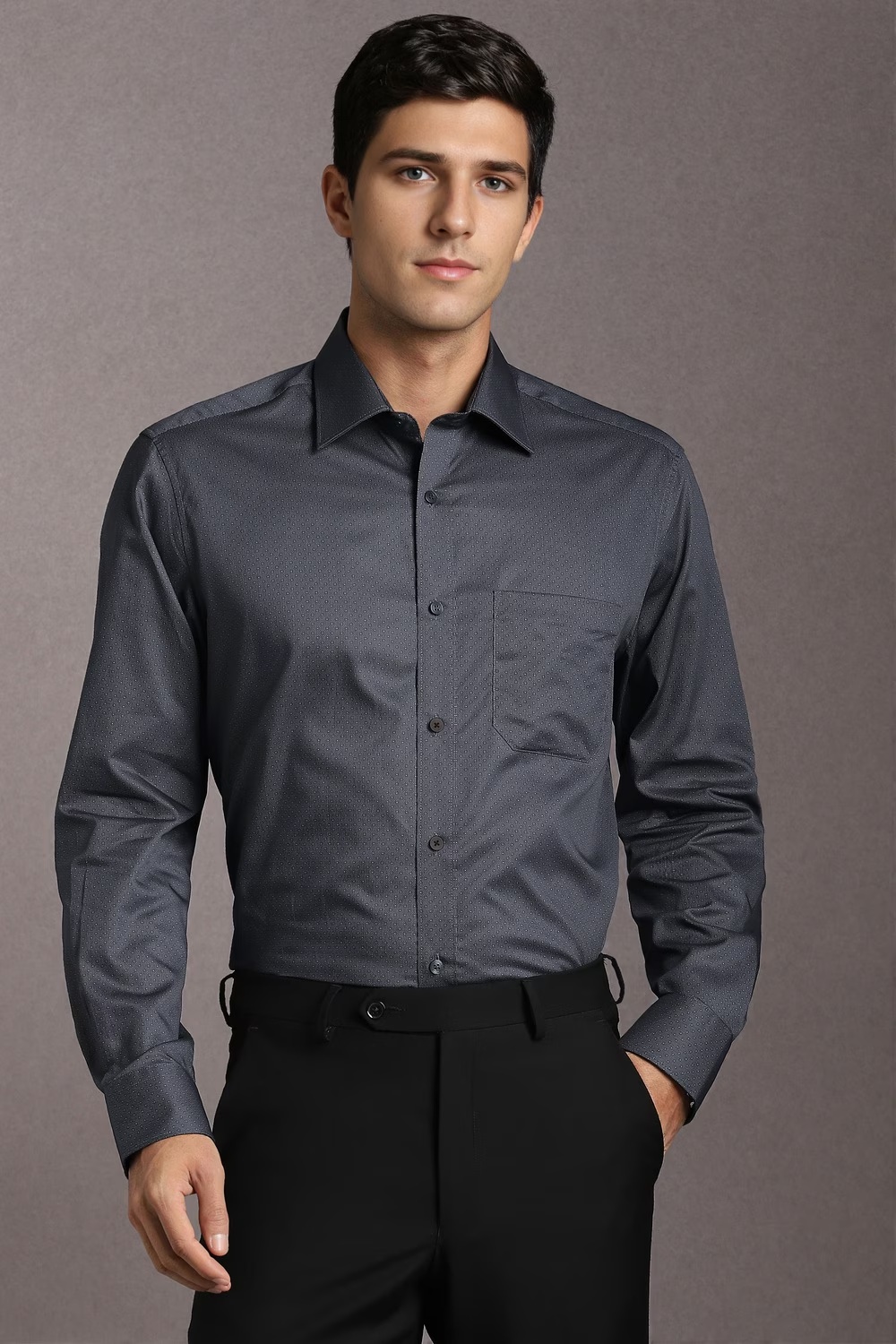 Men Grey Print Full Sleeves Formal Shirt-Grey