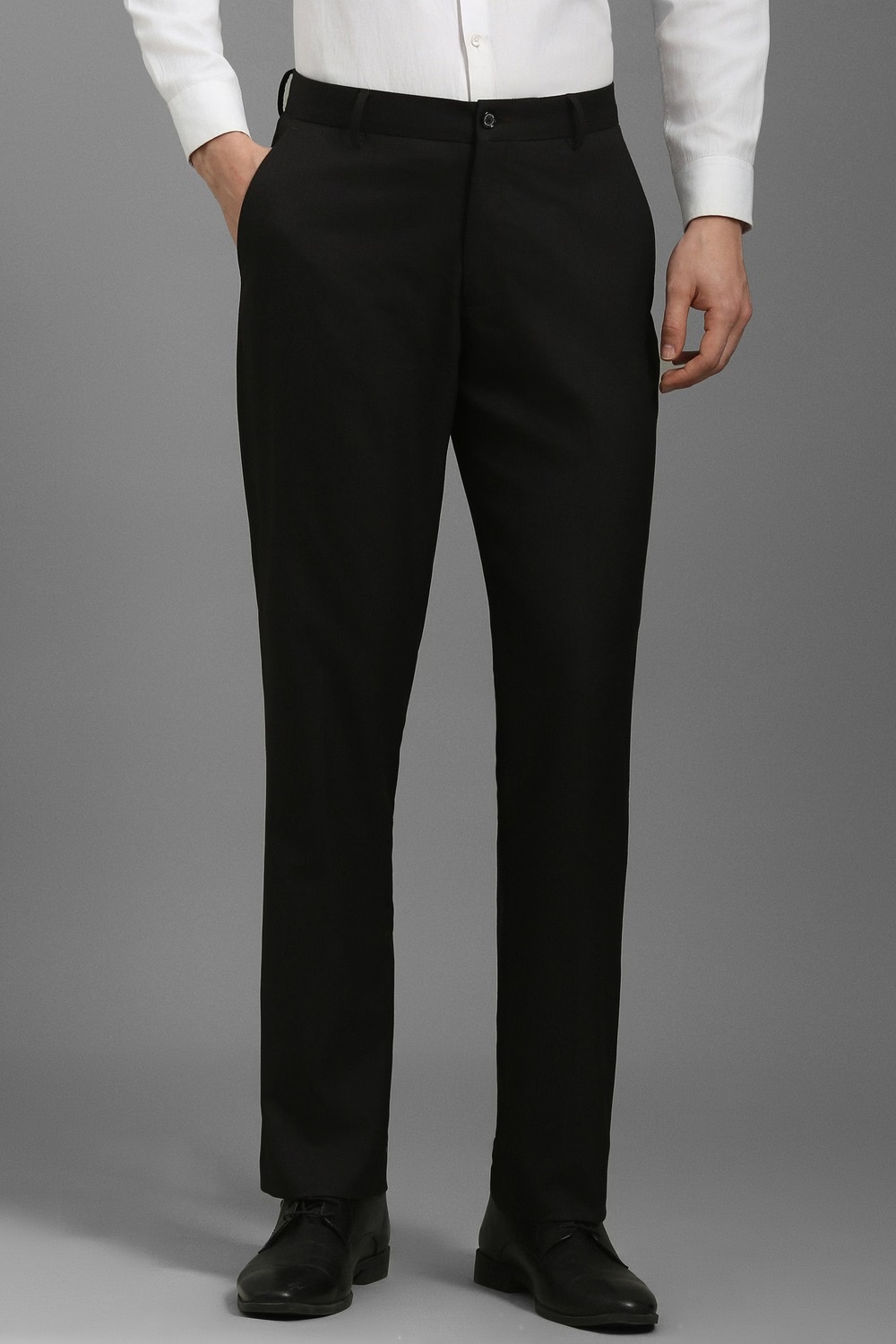 Men Black Regular Fit Textured Flat Front Formal Trousers-Black