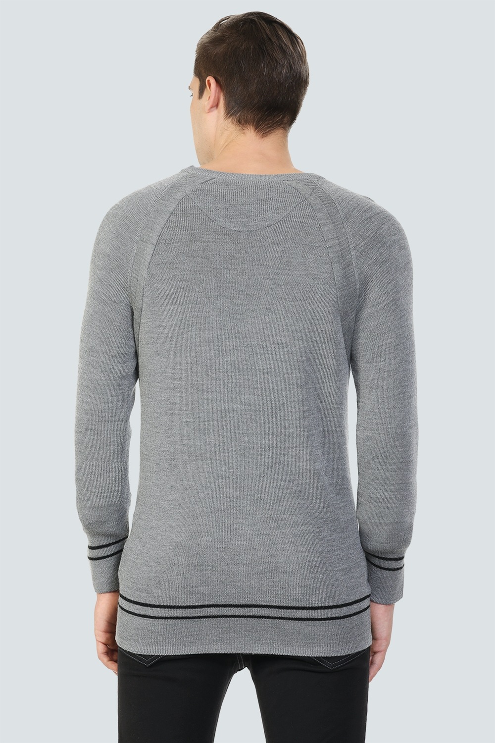 Men Grey Solid Crew Neck Full Sleeves Sweater-Grey