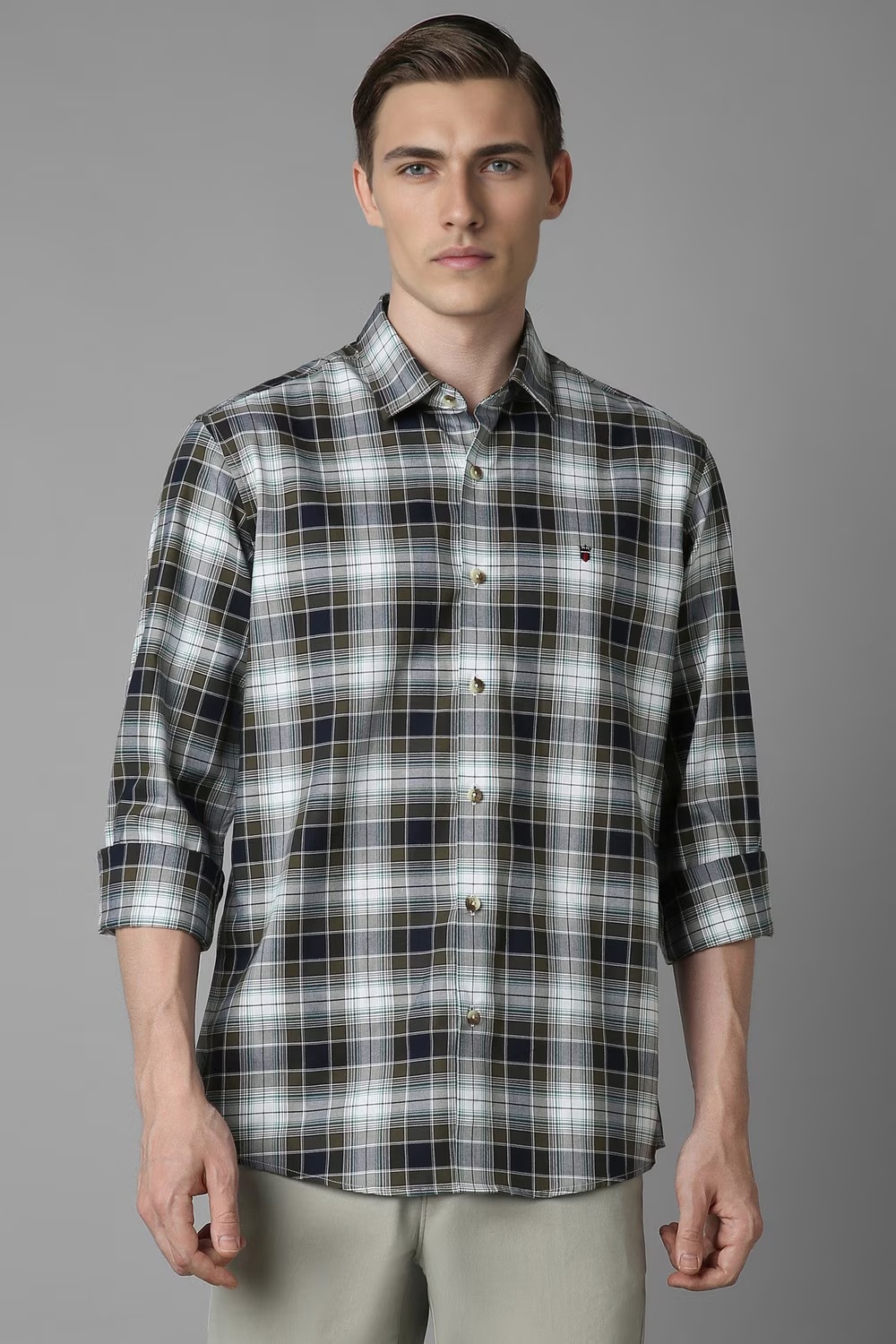 Men Grey Check Full Sleeves Casual Shirt-Grey