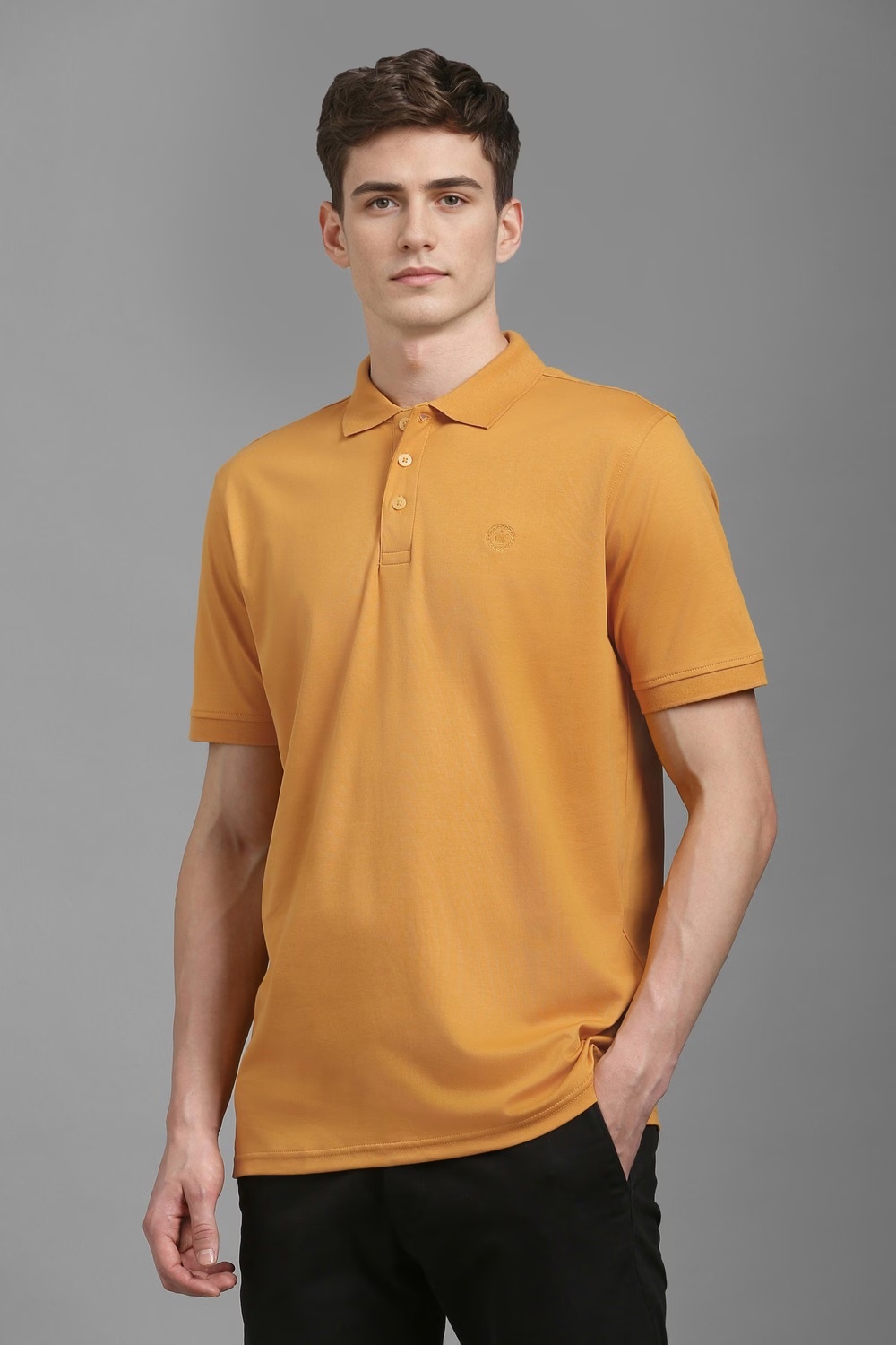 Men Yellow Solid Polo Neck T-shirt-Yellow