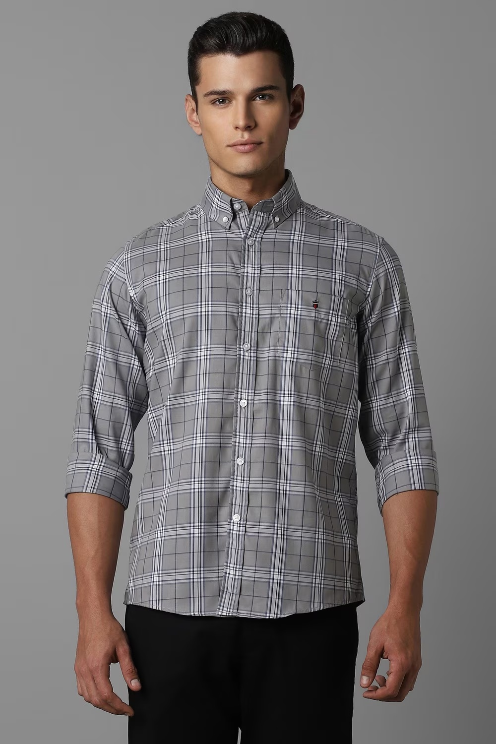 Men Grey Check Full Sleeves Casual Shirt-Grey