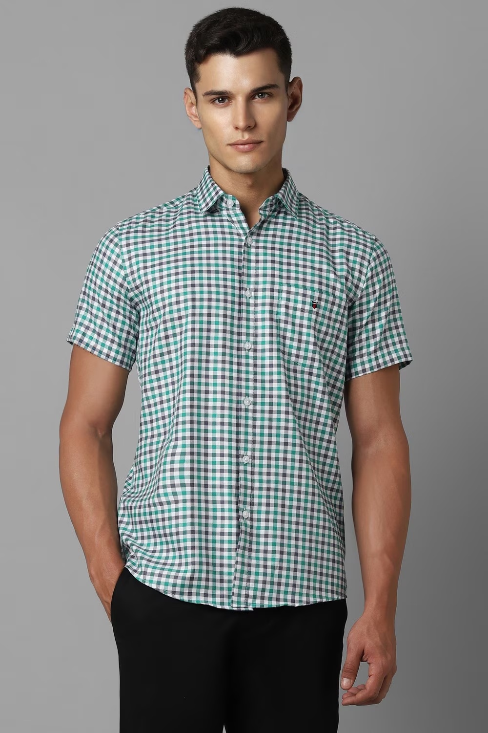 Men Green Check Half Sleeves Casual Shirt-Green