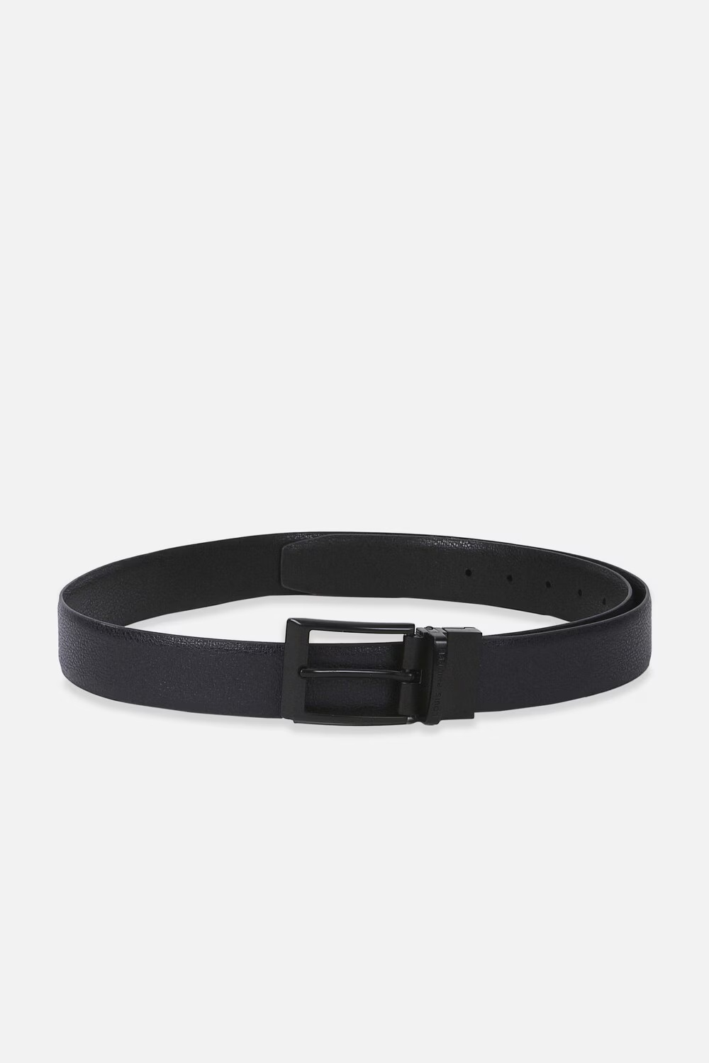 Men Black Textured Genuine Leather Formal Belt-Black