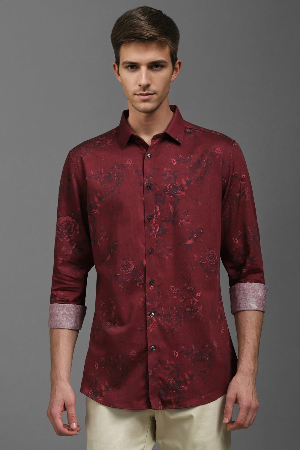 Men Maroon Slim Fit Print Full Sleeves Casual Shirt-Maroon