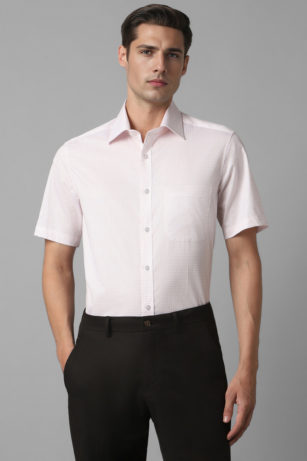 Men Pink Textured Half Sleeves Formal Shirt-Pink