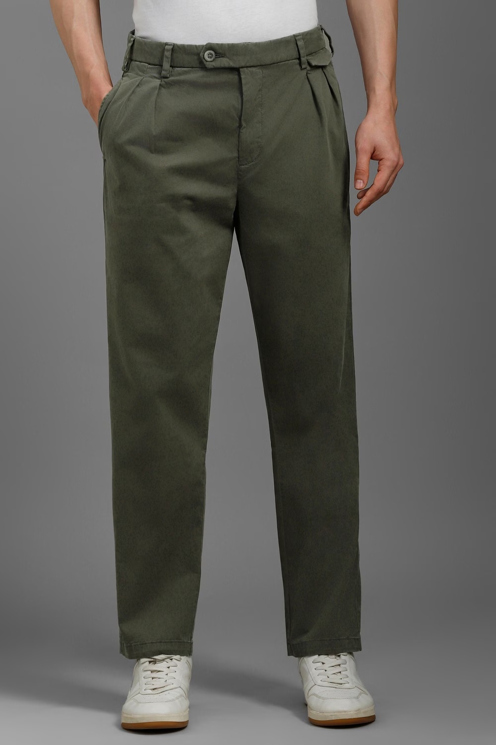 Men Olive Contemporary Fit Solid Pleated Casual Trousers-Olive 1 13336-men-olive-contemporary-fit-solid-pleated-casual-trousers-olive-1.jpg
