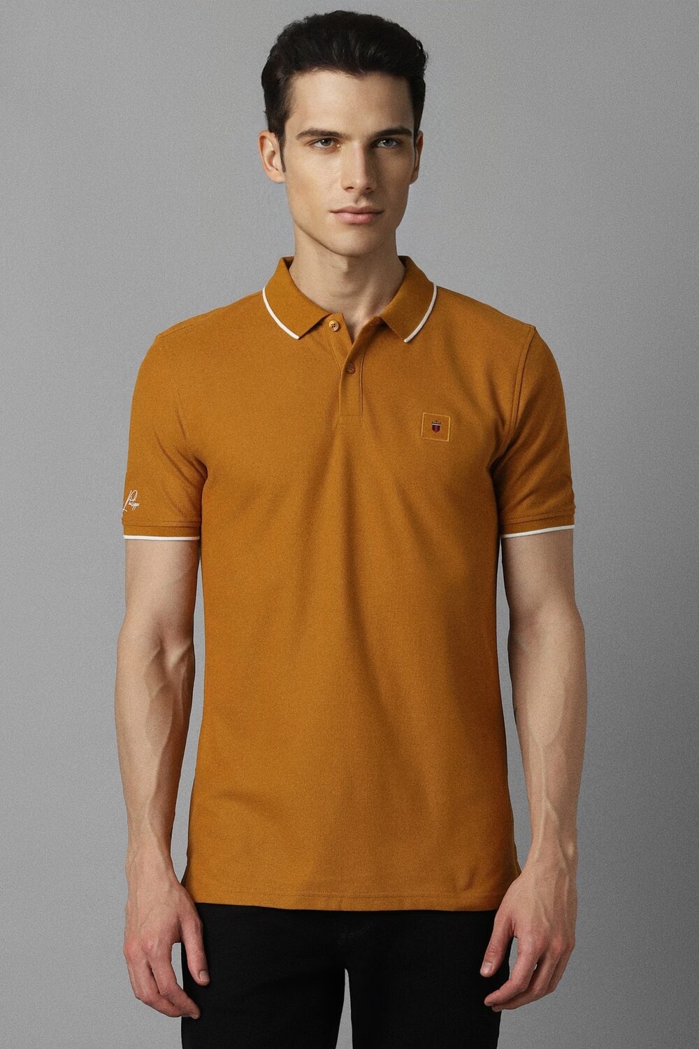 Men Brown Print Polo Neck T-shirt-Brown