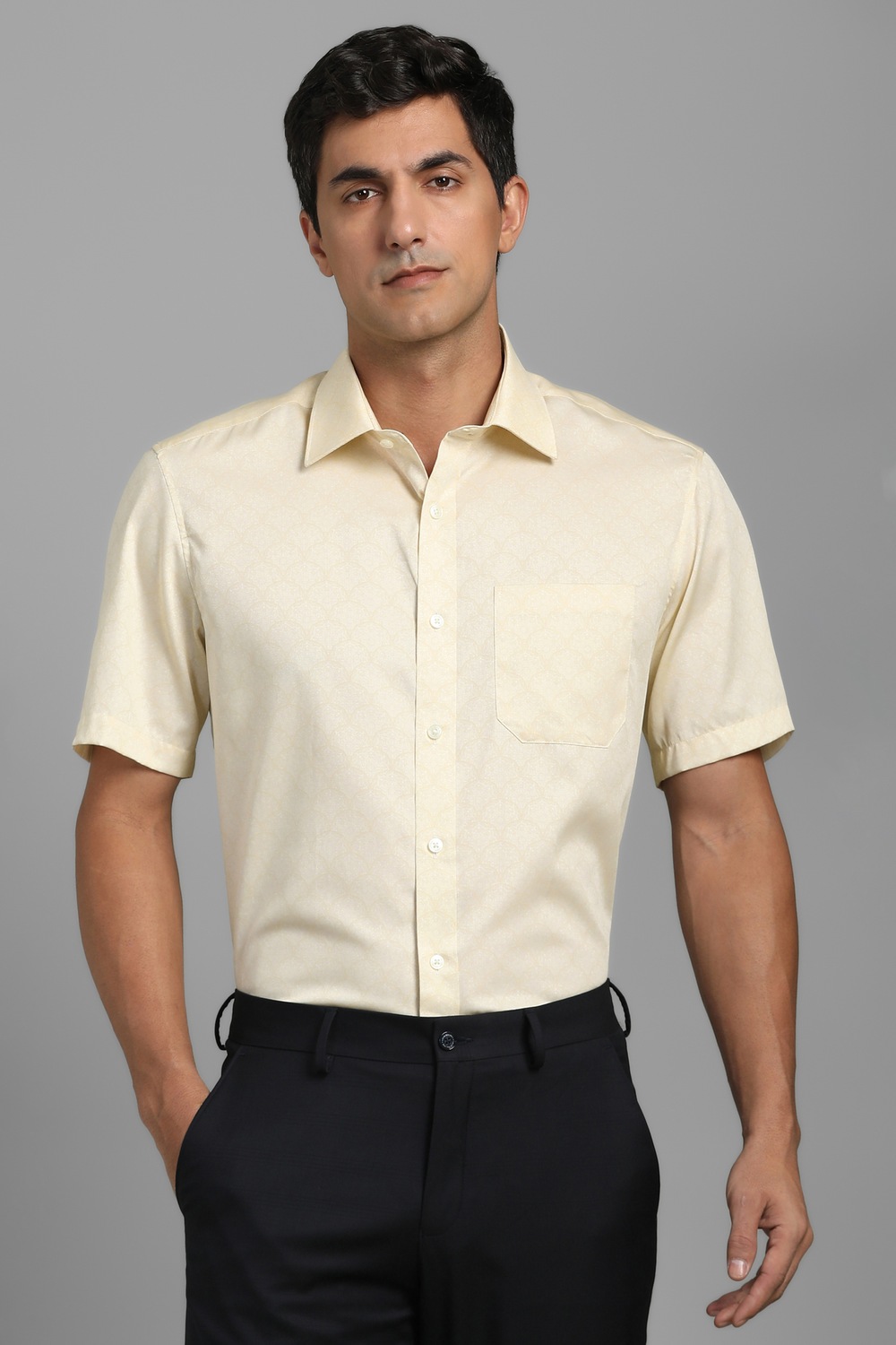 Men Beige Print Half Sleeves Formal Shirt-Beige