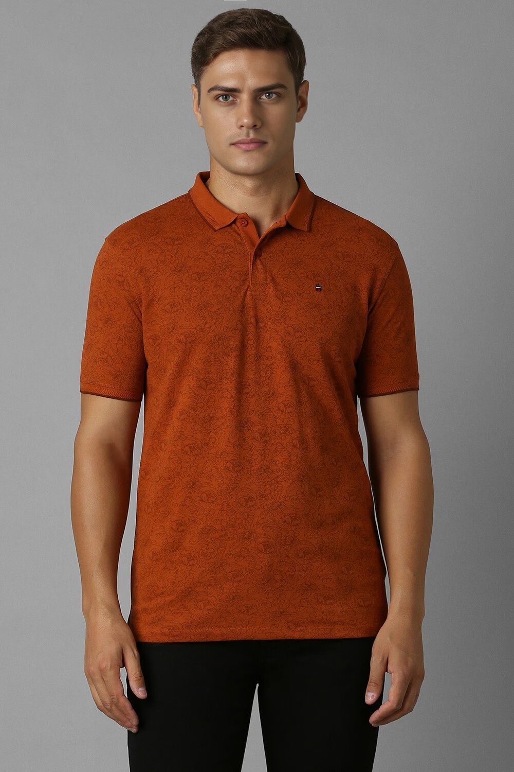 Men Red Print Polo Neck T-shirt-Red