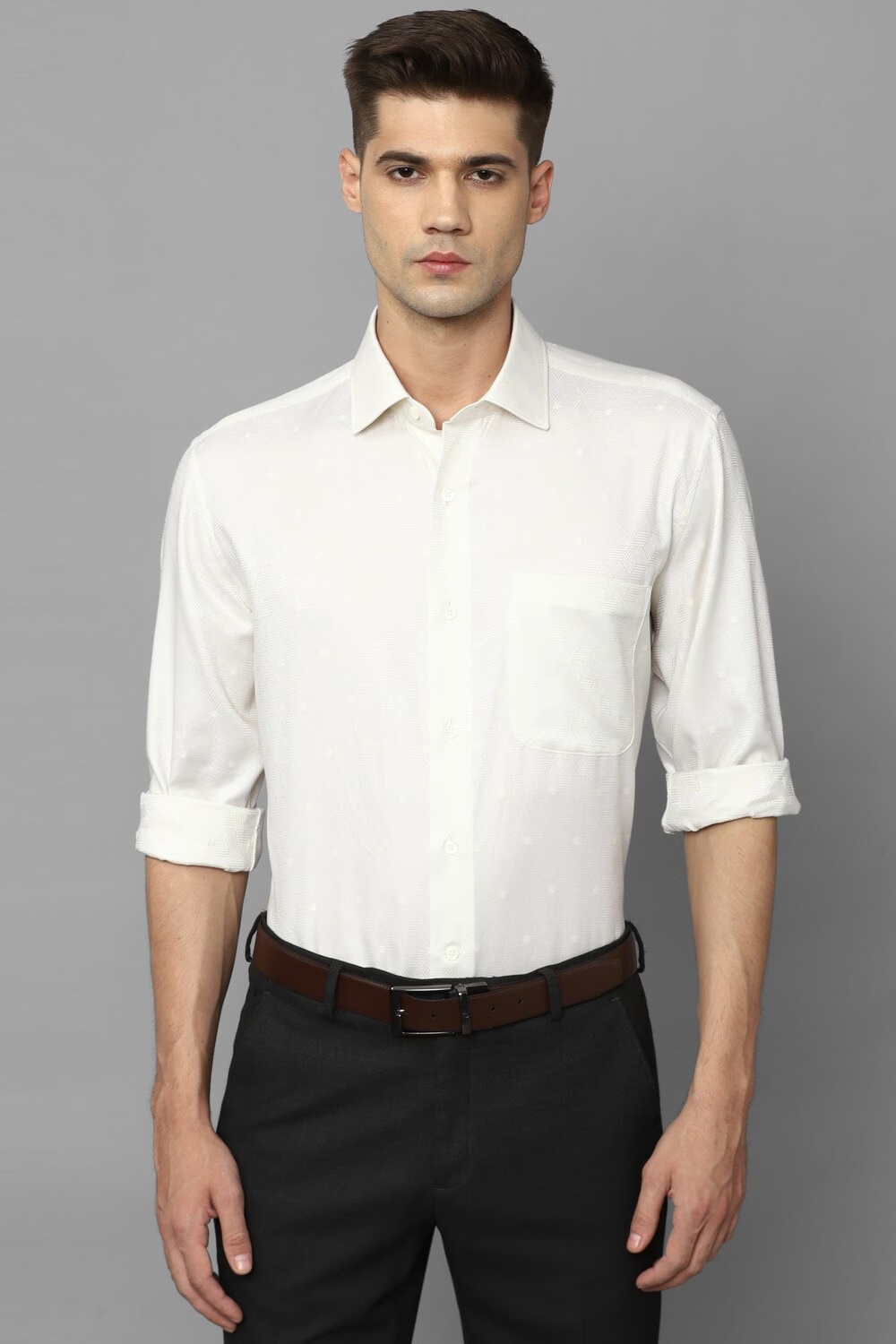 Men Cream Classic Fit Print Full Sleeves Formal Shirt-Cream