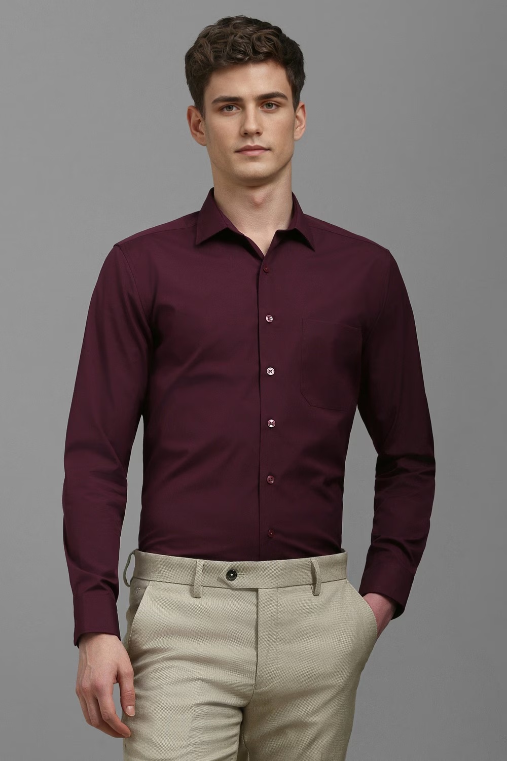 Men Maroon Slim Fit Solid Full Sleeves Formal Shirt-Maroon