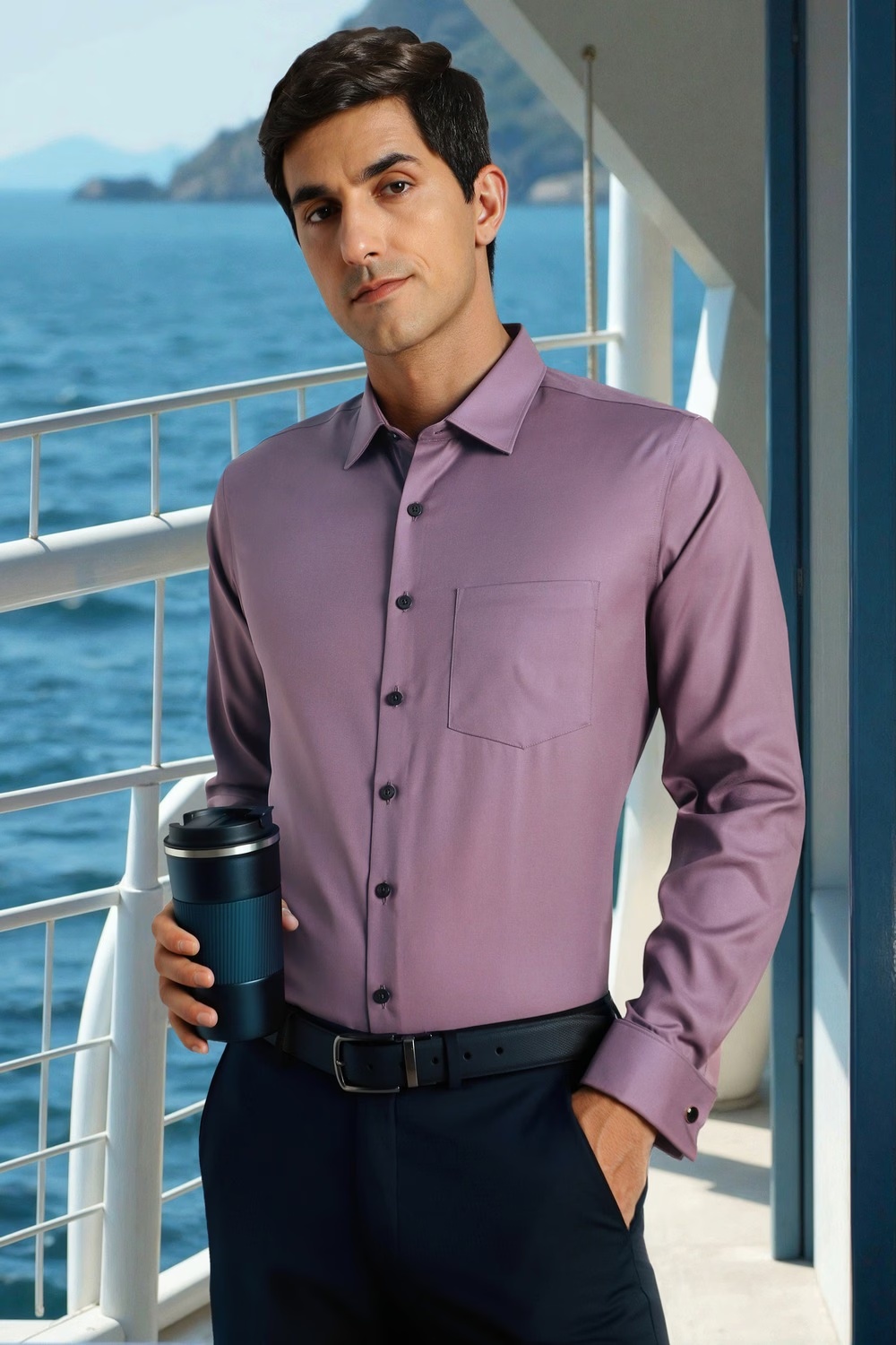 Men Purple Solid Full Sleeves Formal Shirt-Purple