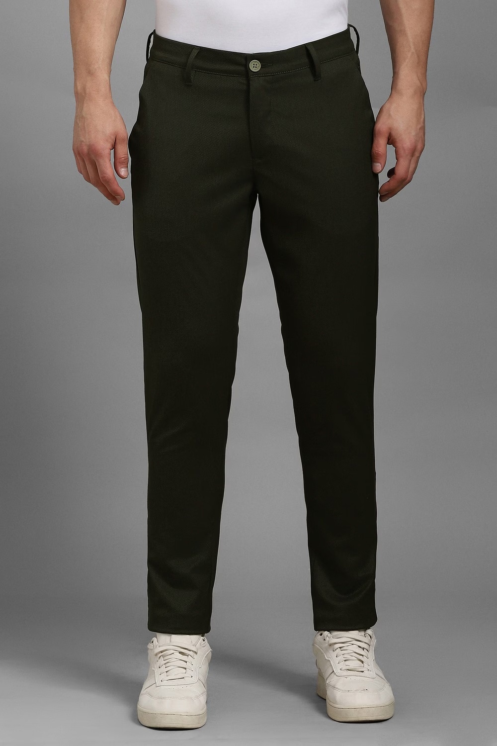 Men Green Textured Flat Front Casual Trousers-Green 1 13664-men-green-textured-flat-front-casual-trousers-green-1.jpg
