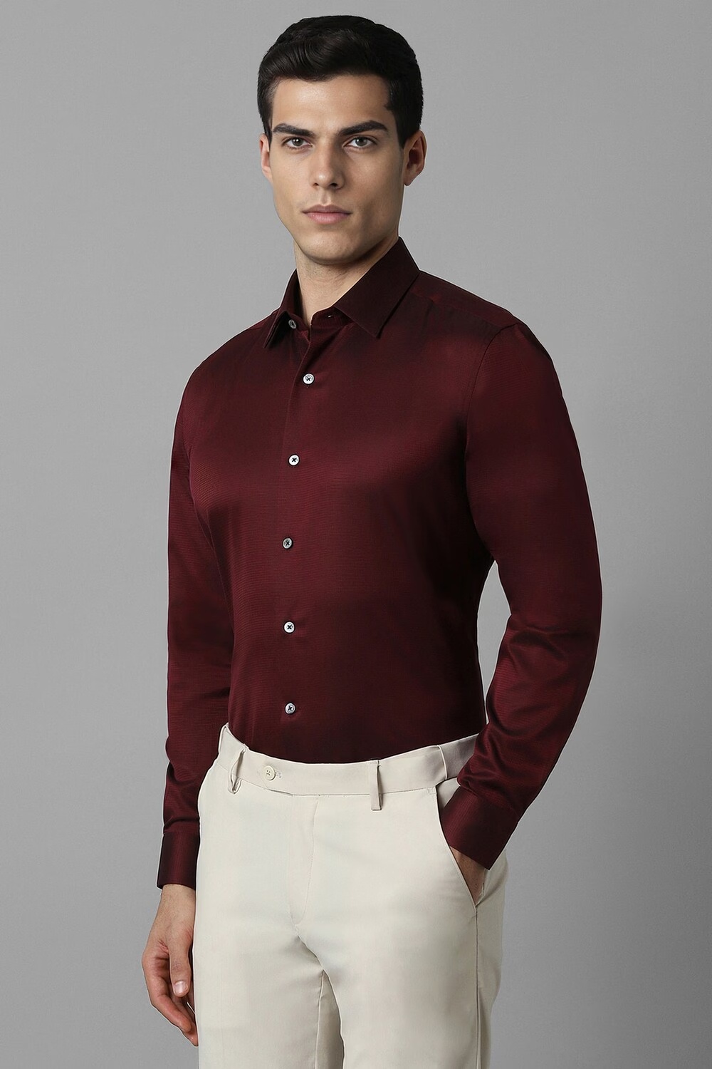 Men Maroon Slim Fit Solid Full Sleeves Formal Shirt-Maroon