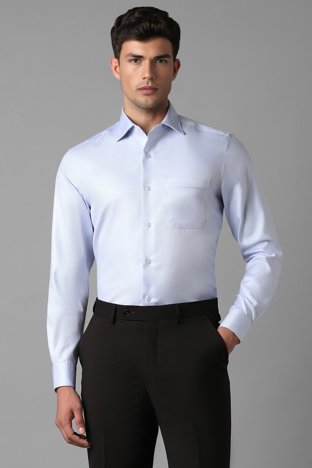 Men Blue Classic Fit Textured Full Sleeves Formal Shirt-Blue