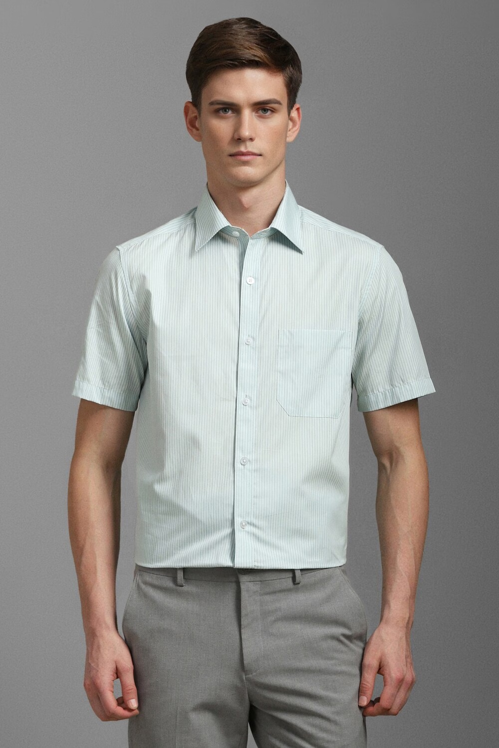Men Green Classic Fit Stripe Half Sleeves Formal Shirt-Green 1 13763-men-green-classic-fit-stripe-half-sleeves-formal-shirt-green-1.jpg