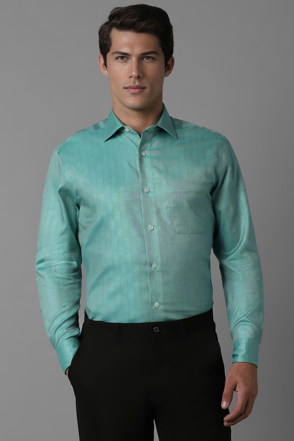 Men Green Classic Fit Check Full Sleeves Formal Shirt-Green