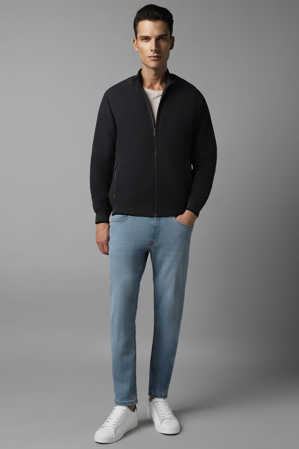 Men Casual Black Solid Jackets-Black