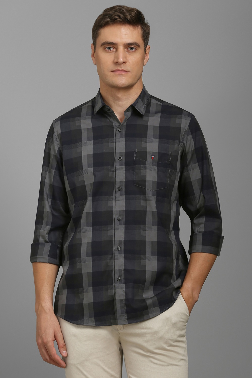 Men Grey Slim Fit Print Full Sleeves Casual Shirt-Grey