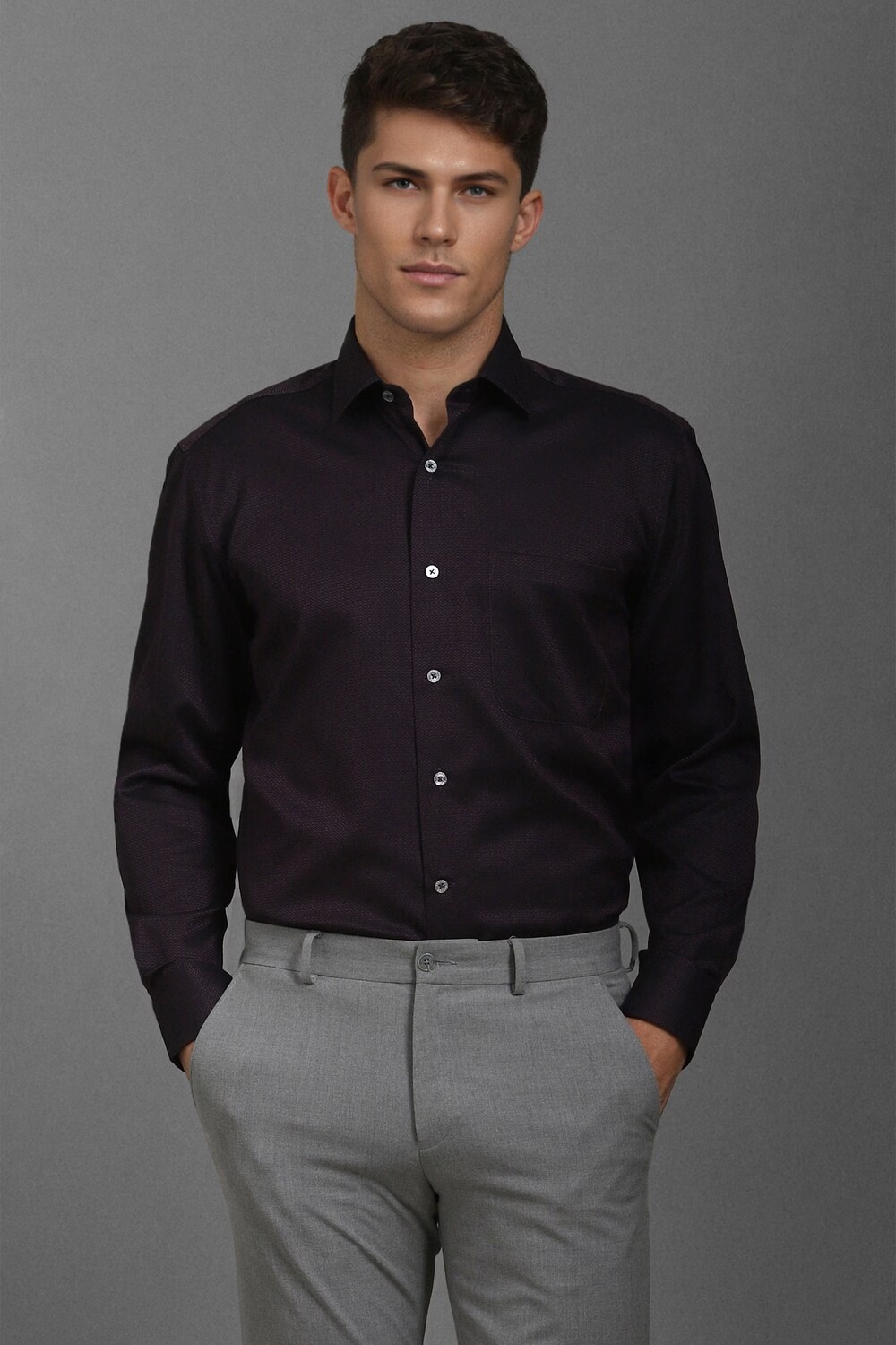 Men Purple Classic Fit Print Full Sleeves Formal Shirt-Purple