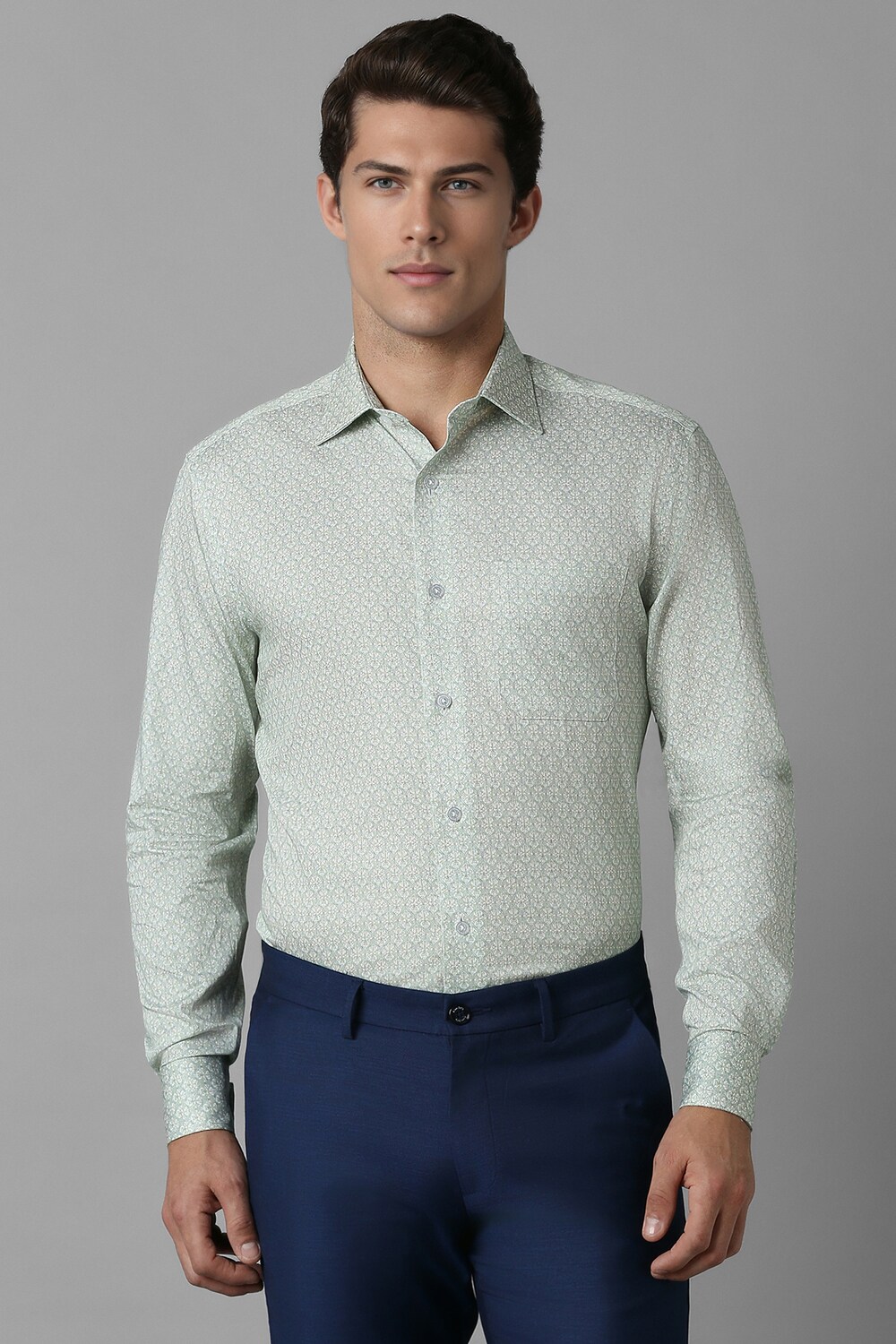 Men Green Classic Fit Print Full Sleeves Formal Shirt-Green