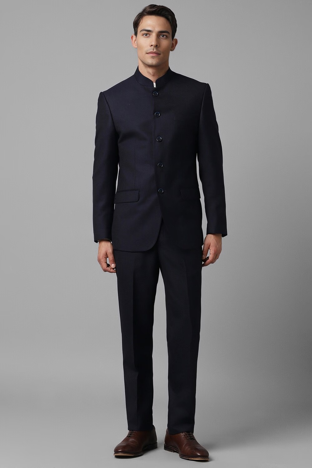 Men Navy Regular Fit Textured Formal Two Piece Suit-Navy