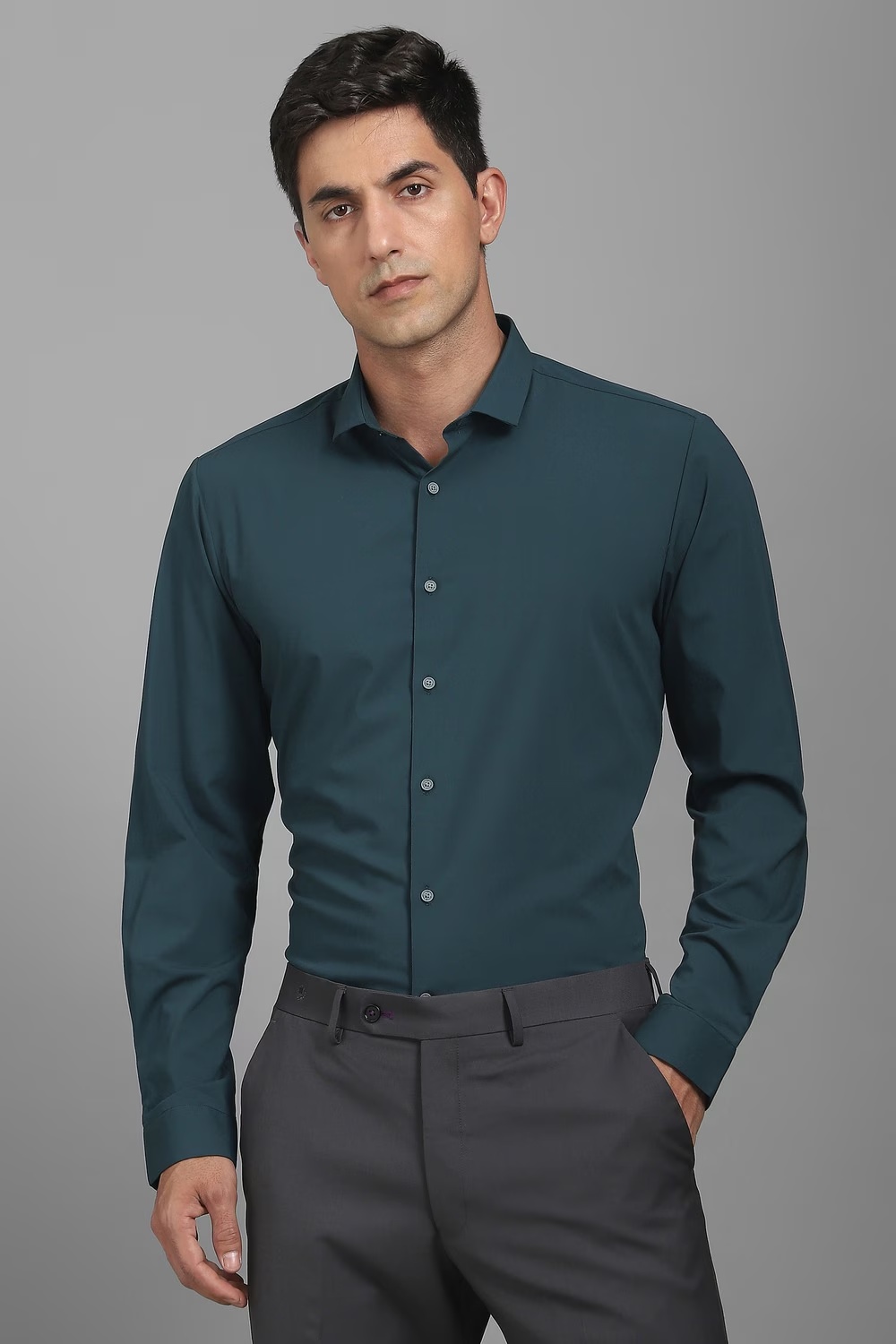 Men Green Super Slim Fit Solid Full Sleeves Casual Shirt-Green