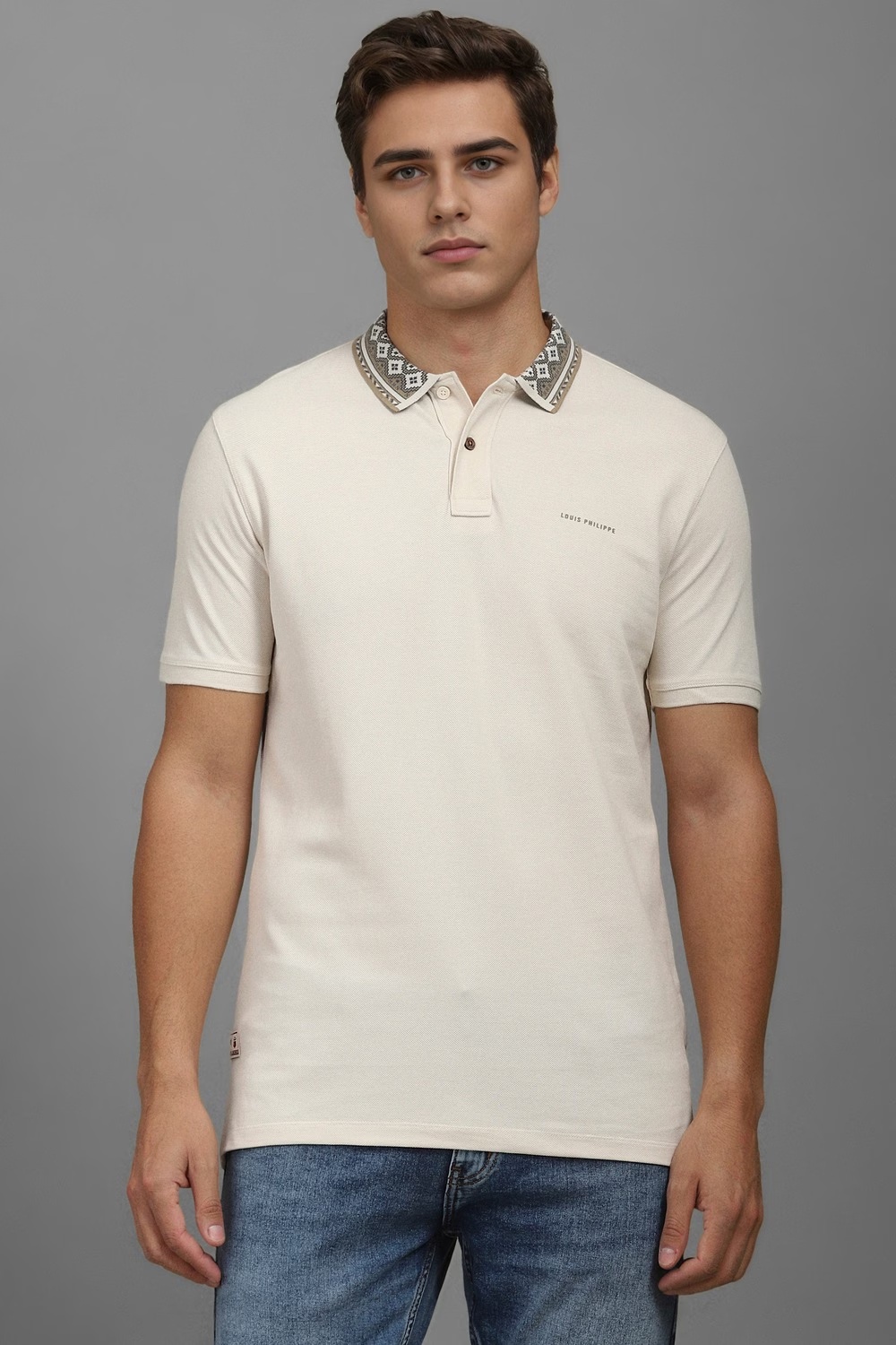 Men Beige Textured Polo Neck T-shirt-Beige 1 14197-men-beige-textured-polo-neck-t-shirt-beige-1.jpg