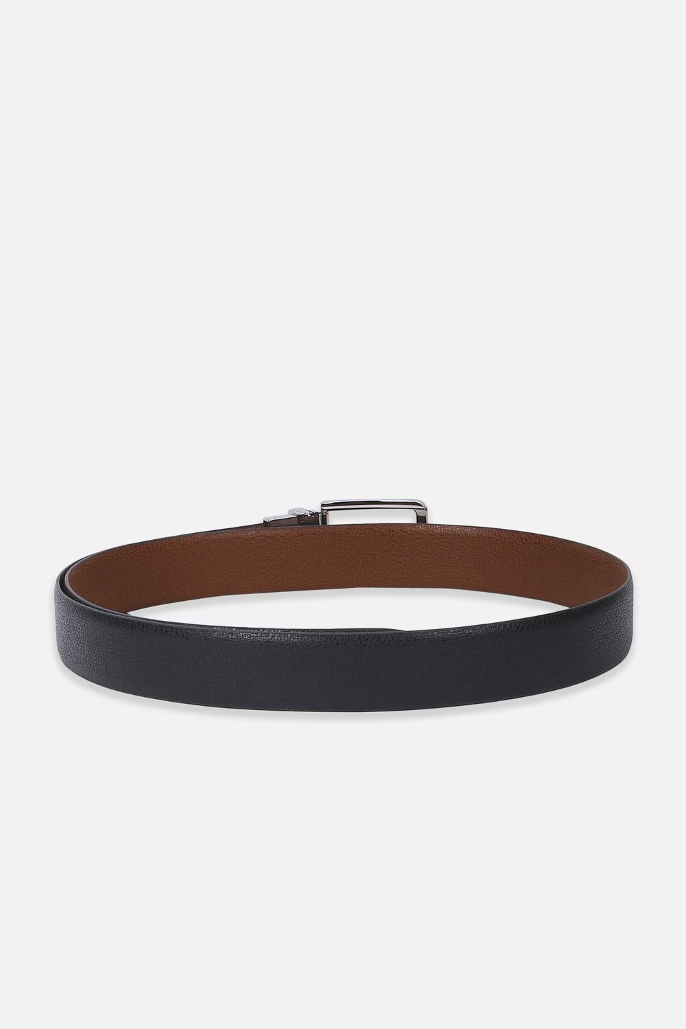 Men Black Textured Genuine Leather Formal Belt-Black