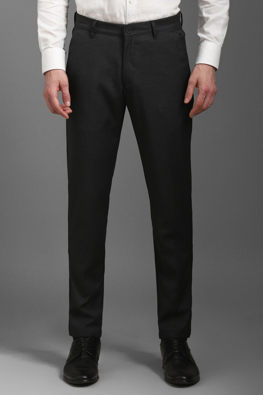 Men Grey Contemporary Fit Dots Flat Front Formal Trousers-Grey
