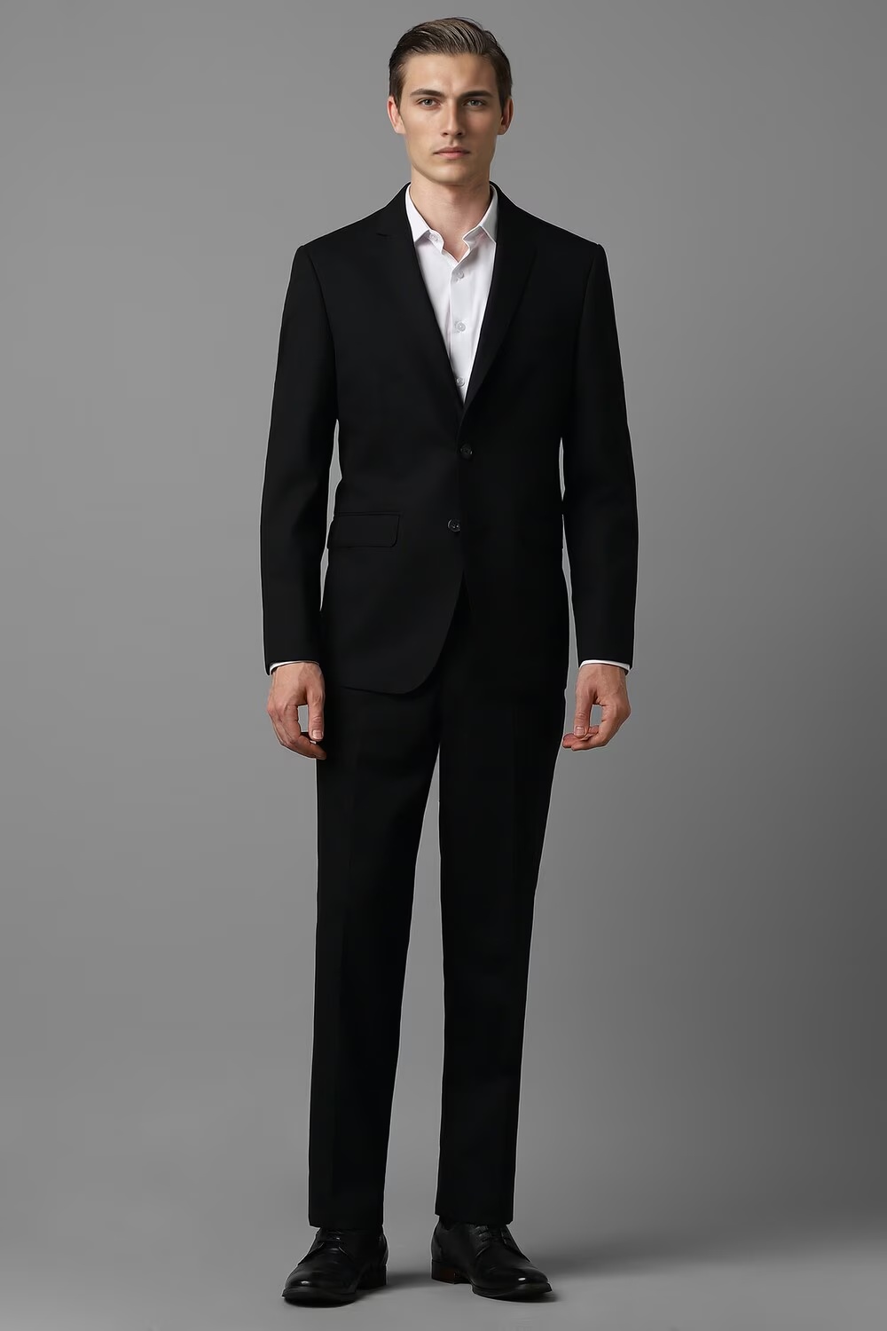 Men Black Slim Fit Solid Formal Two Piece Suit-Black