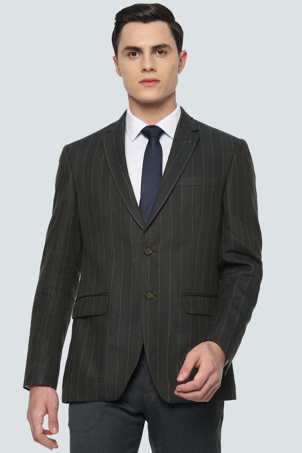 Men Olive Print Formal Blazer-Olive