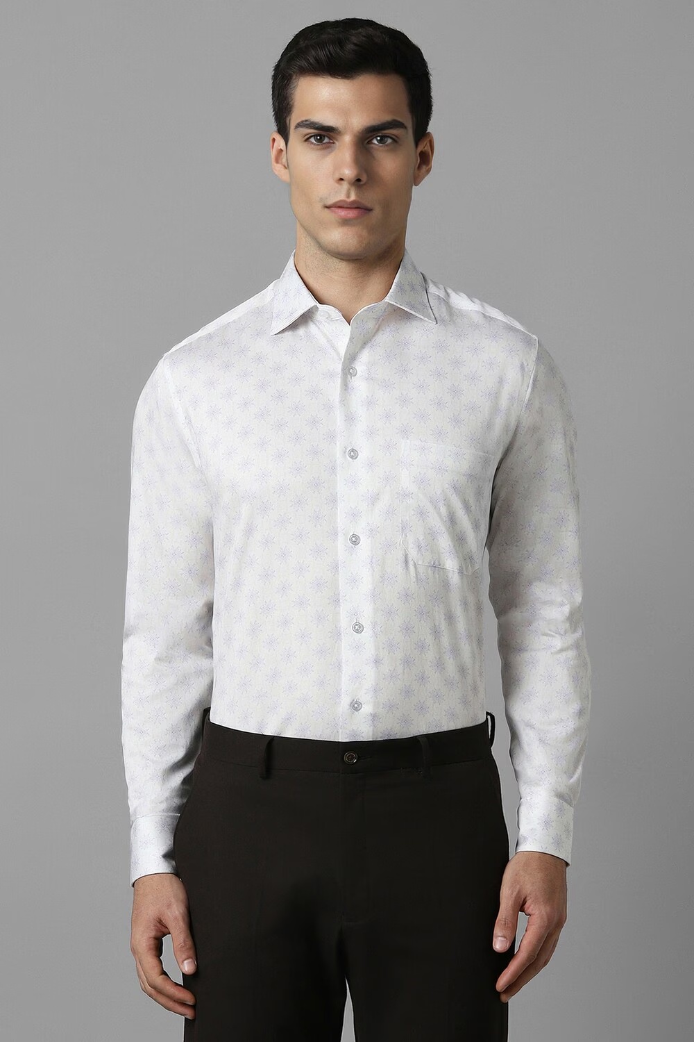 Men White Classic Fit Print Full Sleeves Formal Shirt-White