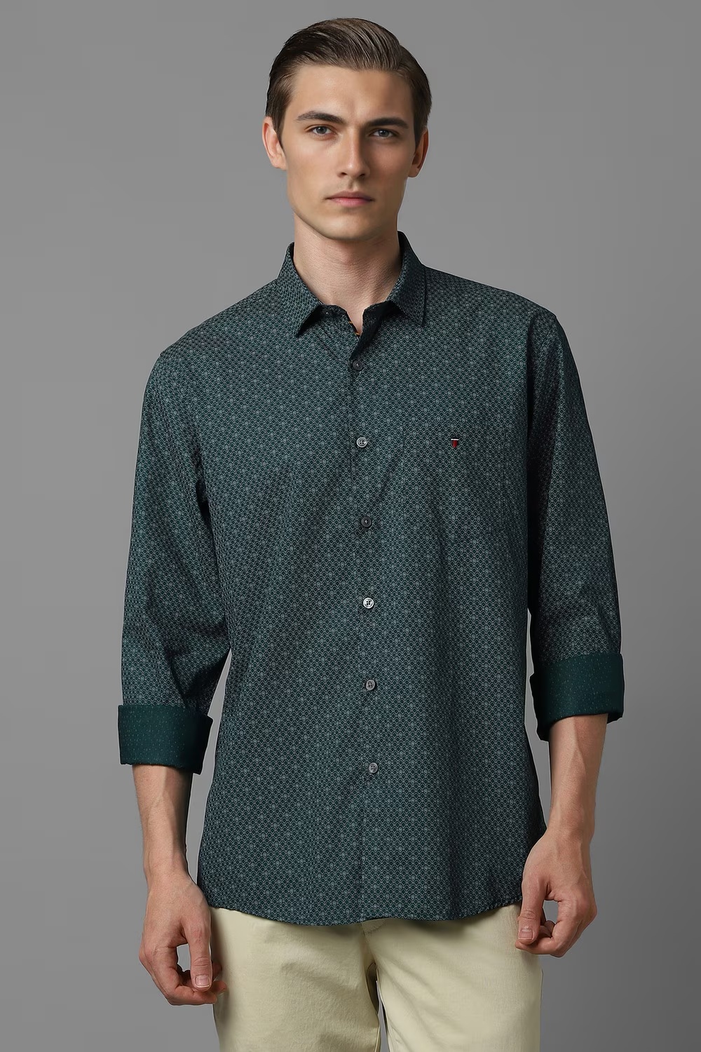 Men Green Print Full Sleeves Casual Shirt-Green