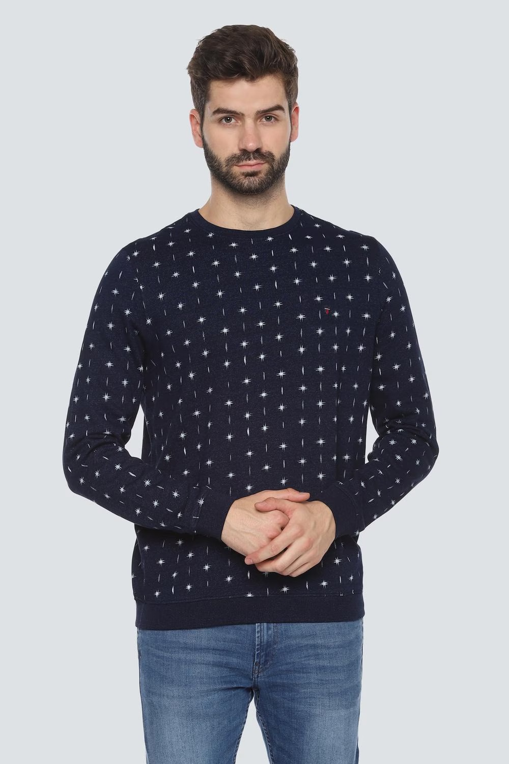 Men Casual Navy Print Sweatshirt-Navy