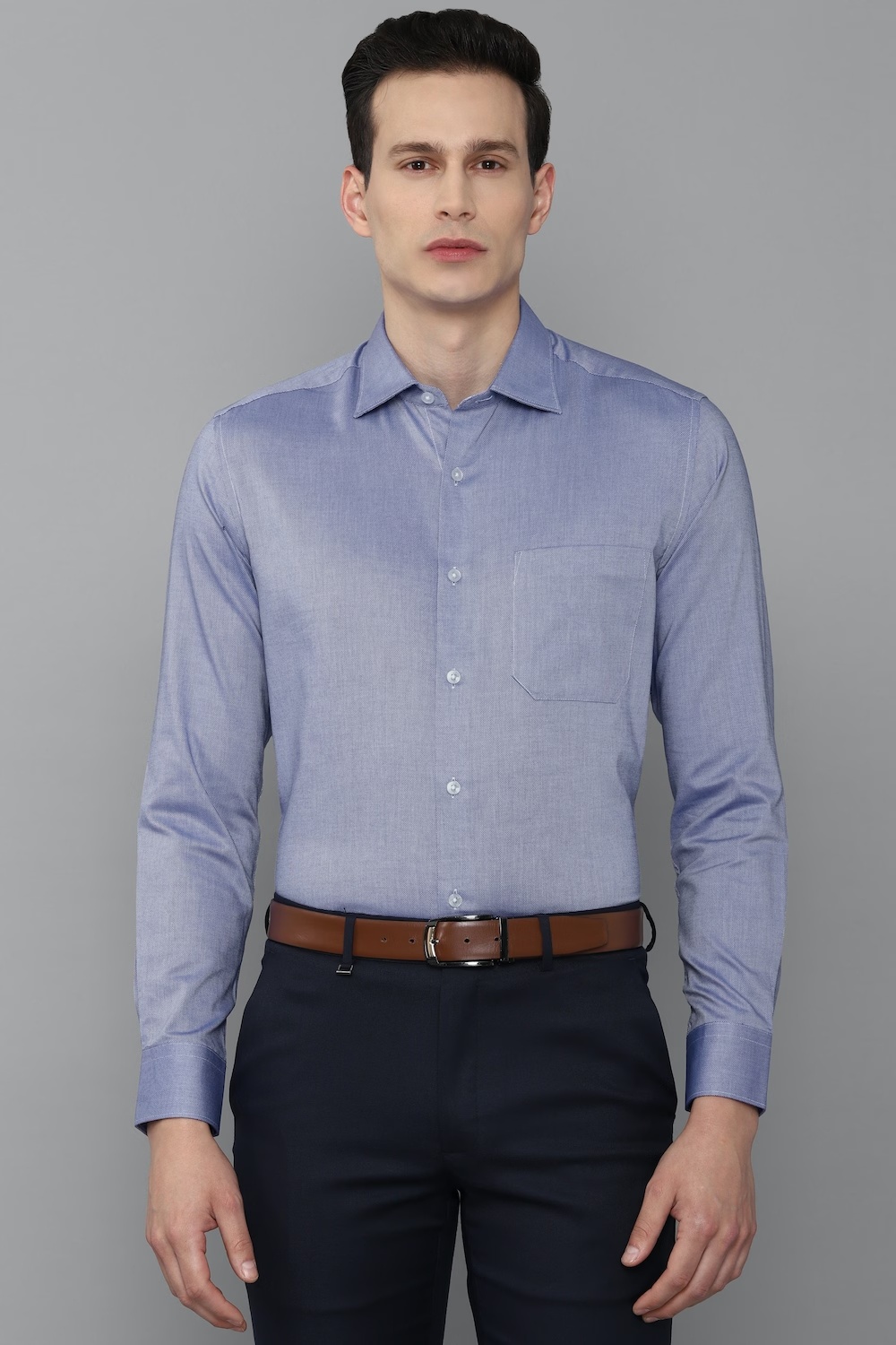 Men Blue Classic Fit Solid Full Sleeves Formal Shirt-Blue