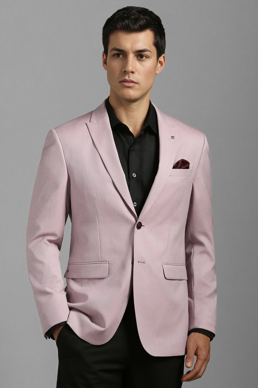 Men Pink Slim Fit Textured Formal Blazer-Pink