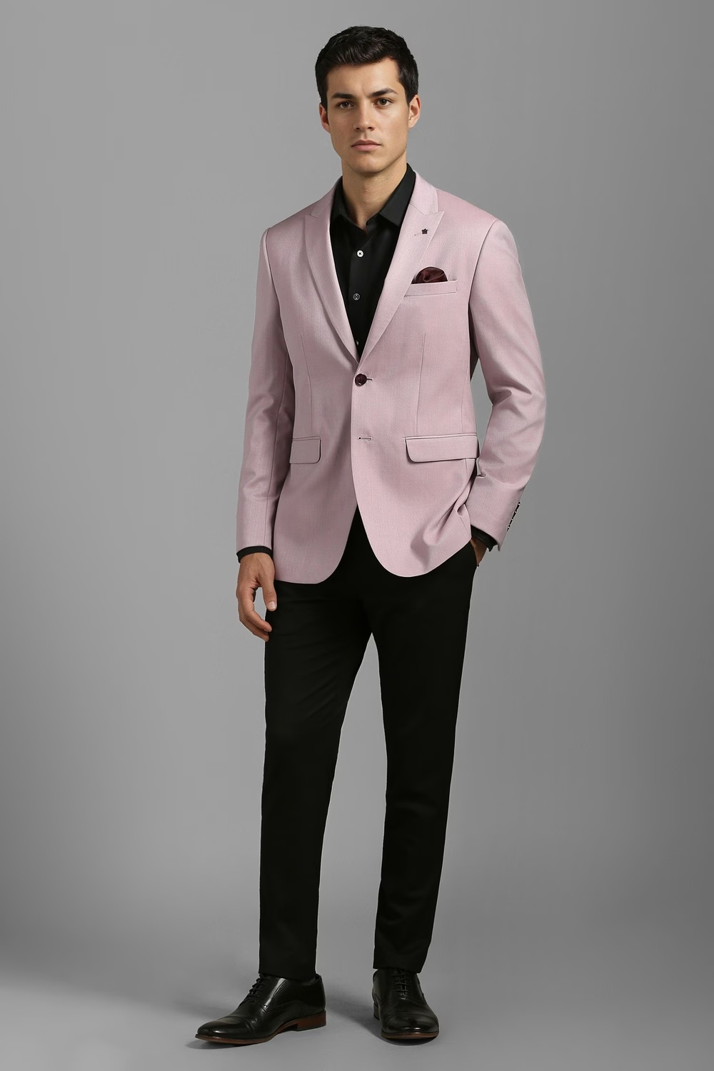 Men Pink Slim Fit Textured Formal Blazer-Pink