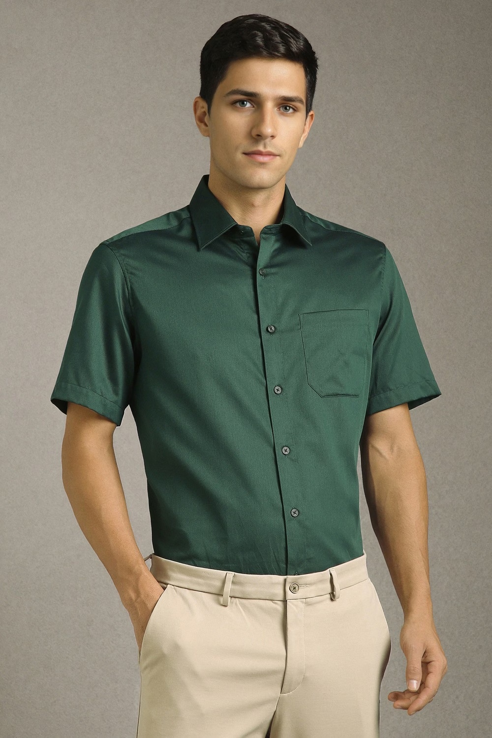 Men Green Textured Half Sleeves Formal Shirt-Green