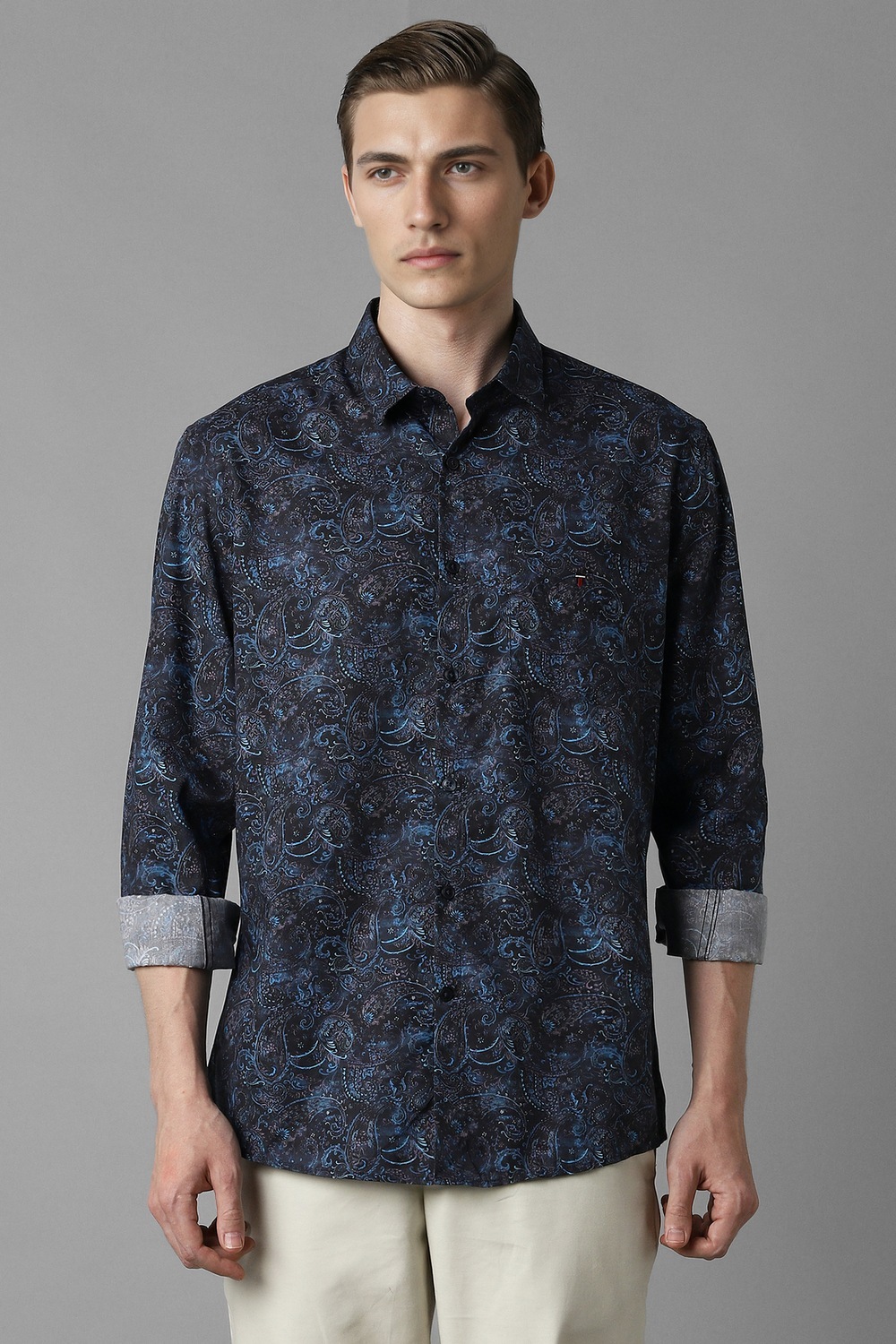 Men Black Print Full Sleeves Casual Shirt-Black