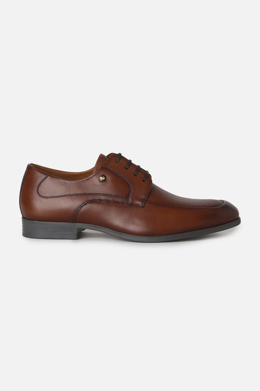 Men Brown Leather Lace Up Shoes-Brown