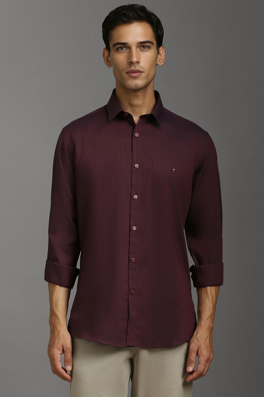 Men Maroon Stripe Full Sleeves Casual Shirt-Maroon