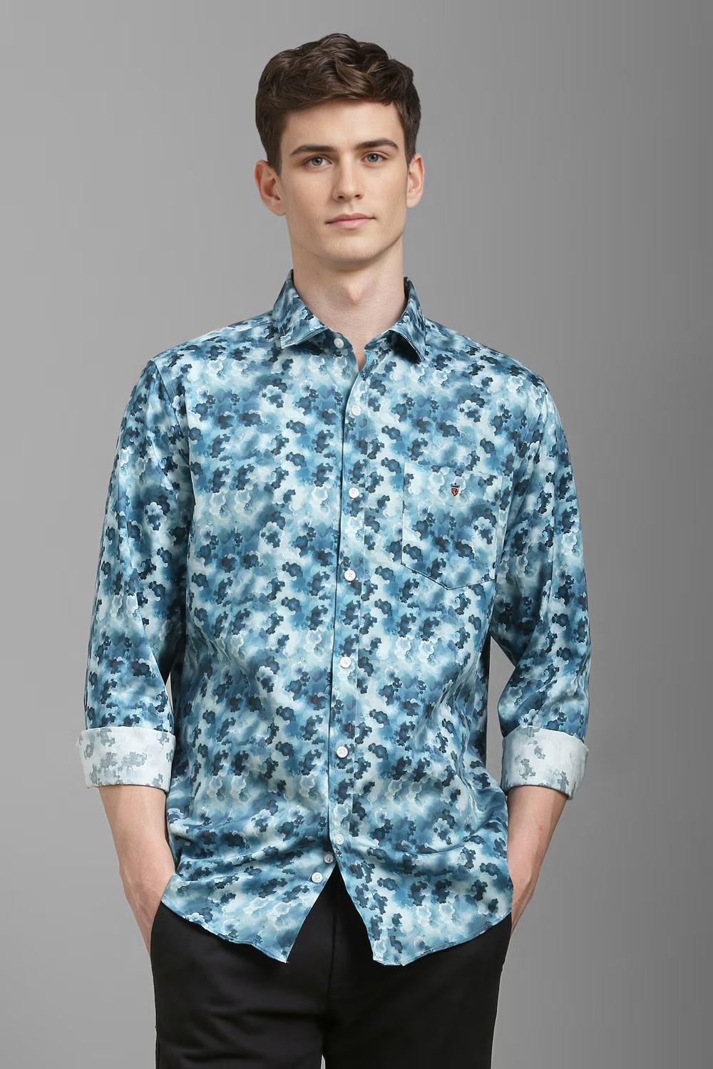 Men Blue Slim Fit Print Full Sleeves Casual Shirt-Blue