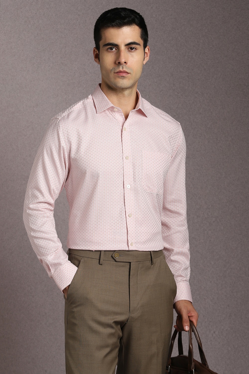Men Pink Print Full Sleeves Formal Shirt-Pink